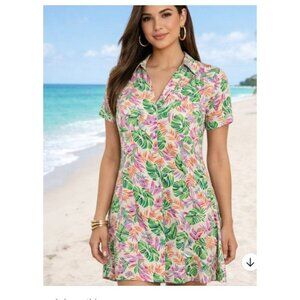 UNTUCKit Julie Dress Women’s 2 Tropical Leaf Print Button Front Shirt Dress